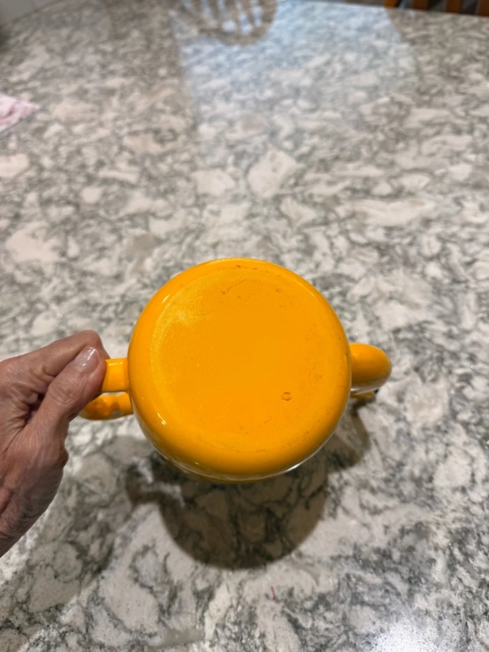 Charming Vintage Glossy Yellow Enamel Coffee Pot